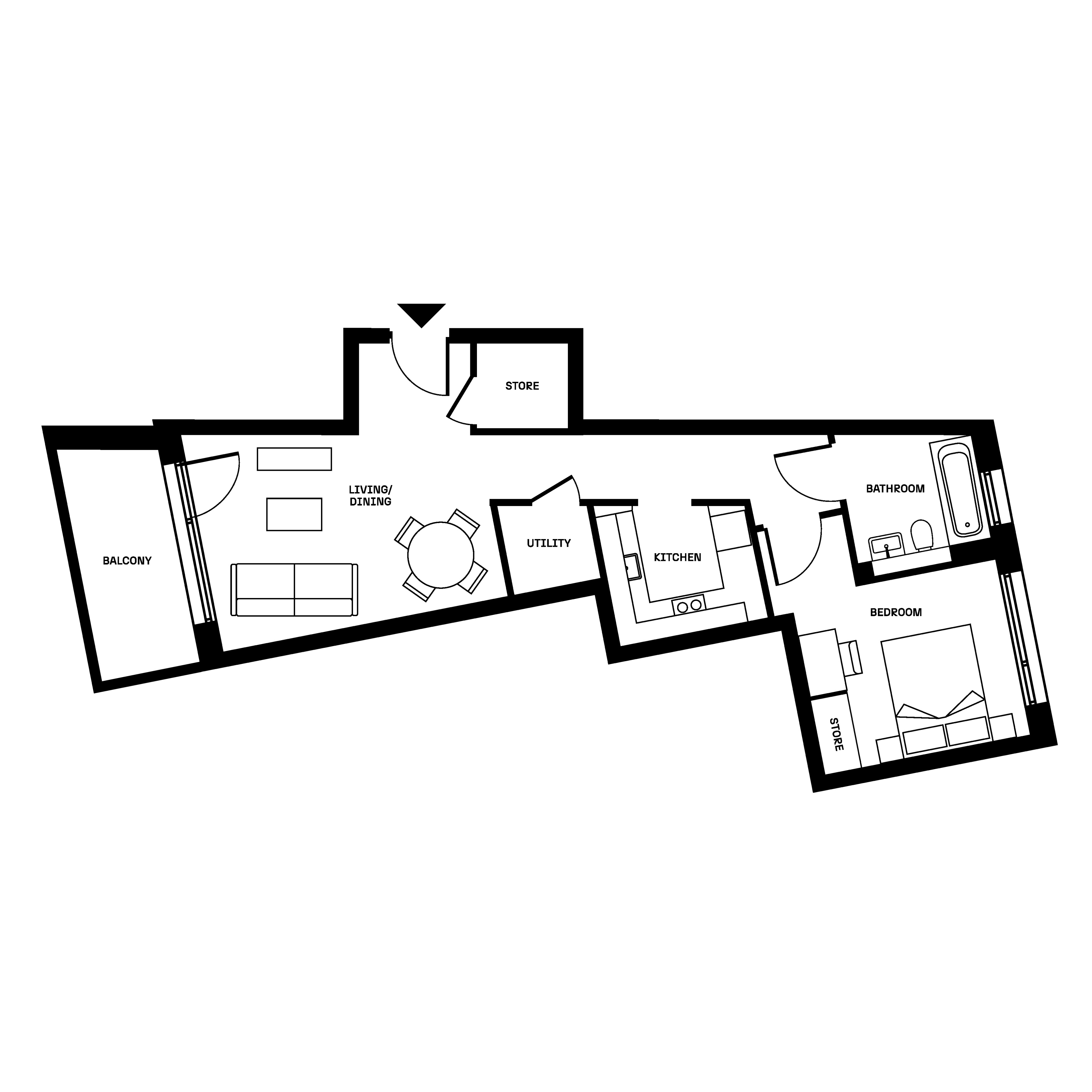 Brickfield Square - One Bed Floorplan