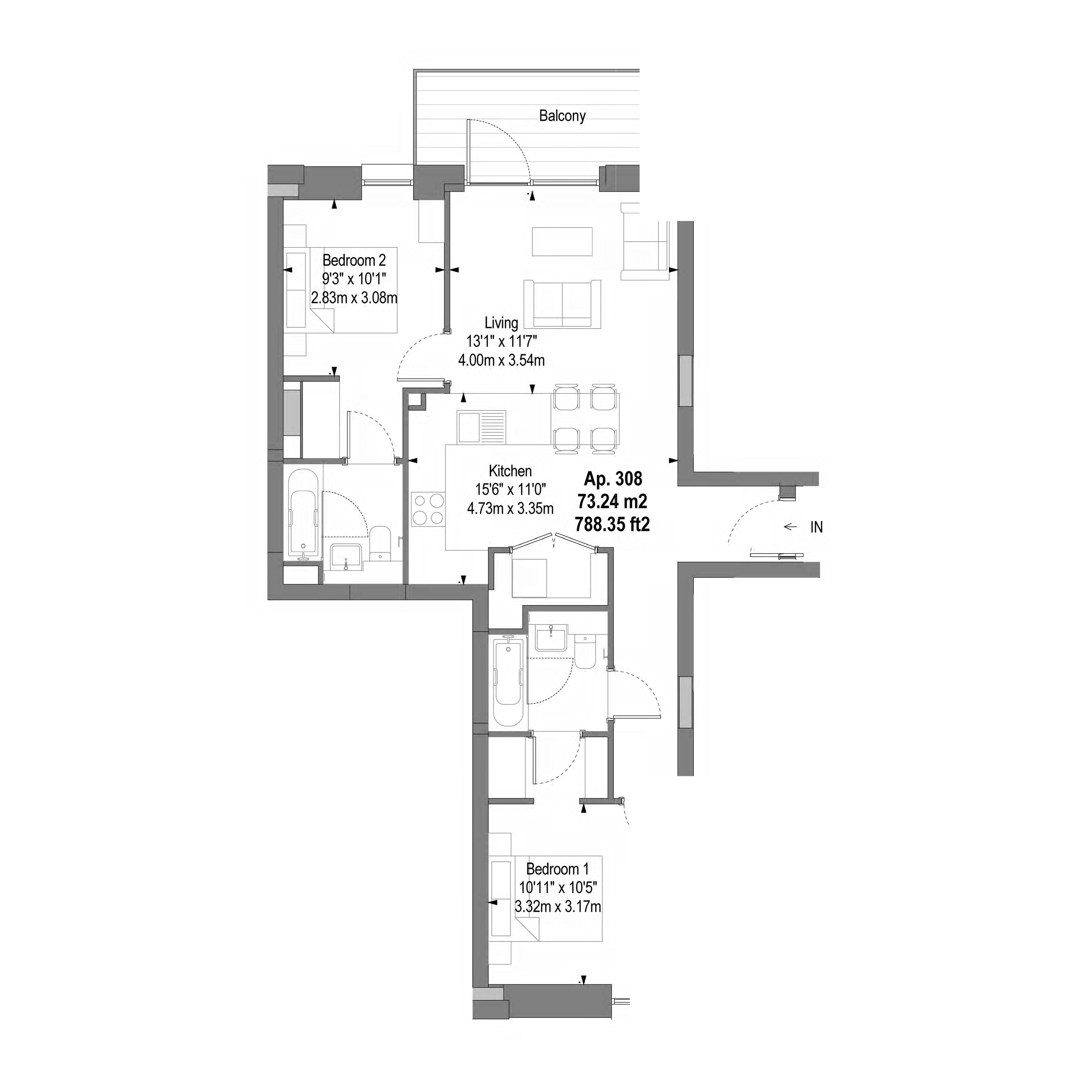 Large 2 bed J