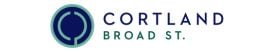 Elegant branding logo for Cortland Broad St., featuring a stylish blue and green emblem.
