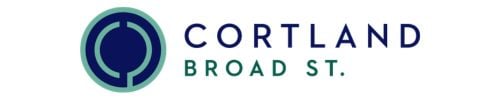 Cortland Broad St. logo in sleek blue and green design, exemplifying modern elegance.